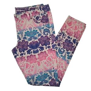 Mossimo Gray Pink Purple Floral Print Skinny Jeans Size 8